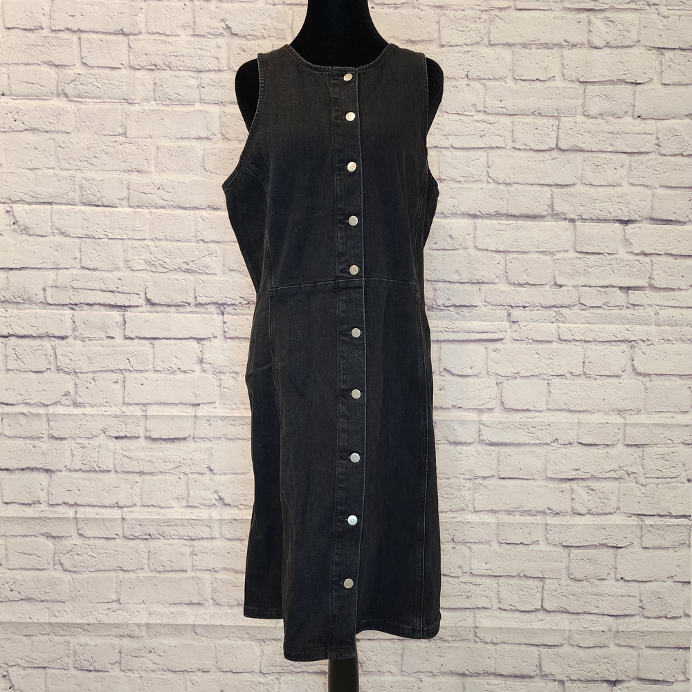 Calvin Klein Black Sleeveless Button-Down Denim Dress, XL, NWT